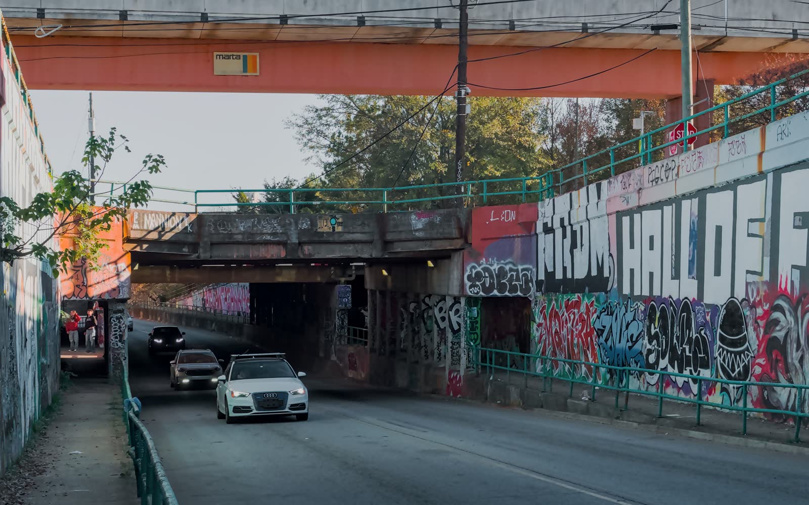 A graffiti-covered underpass in Atlanta