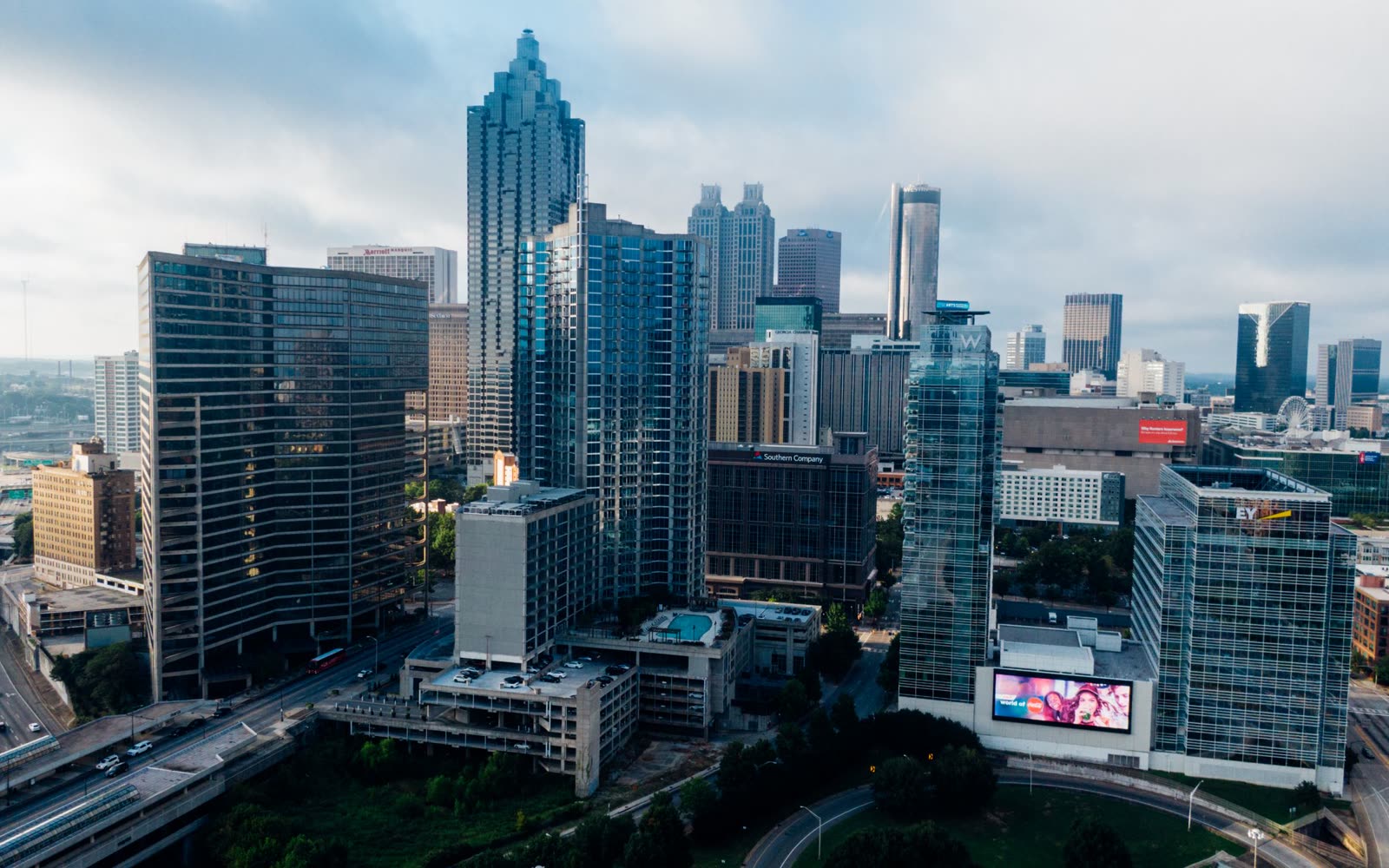 Office towers in downtown Atlanta from above
